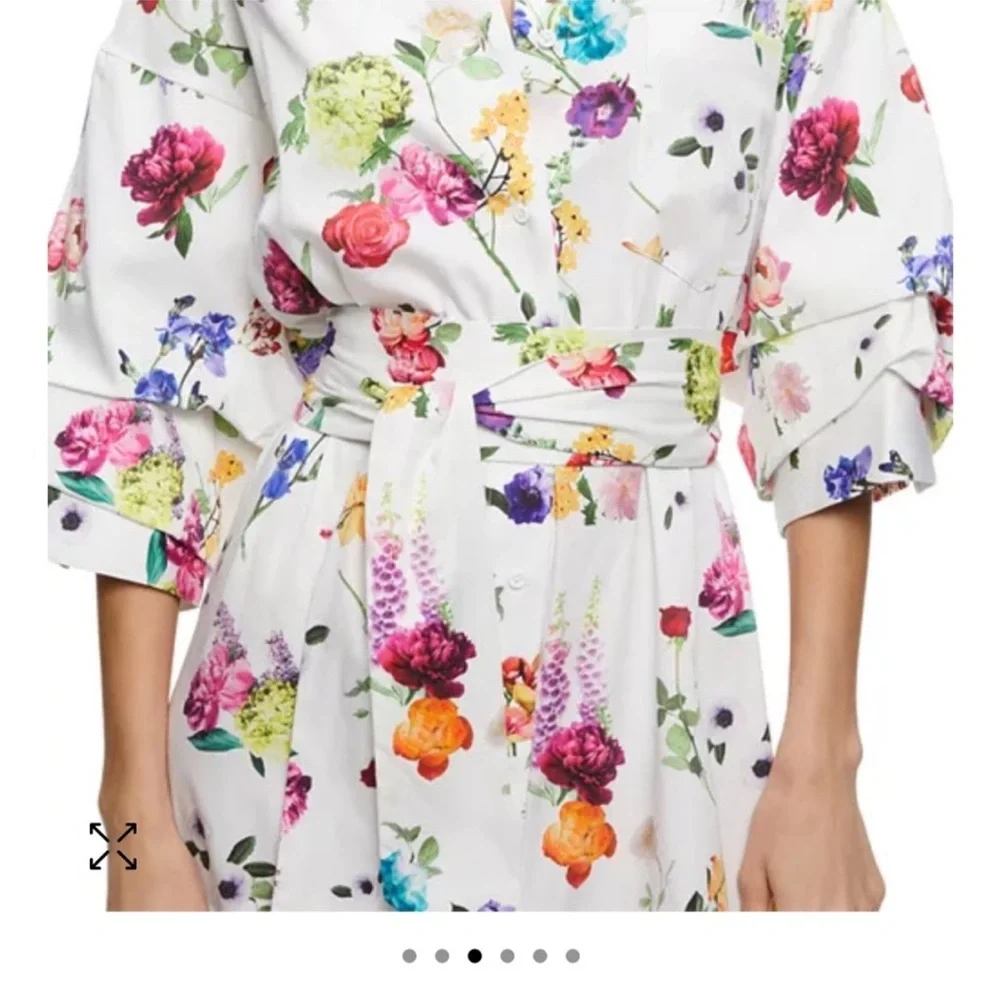 Alice + Olivia White Floral Maxi Shirt Dress with Side Slit - Picture 3 of 12
